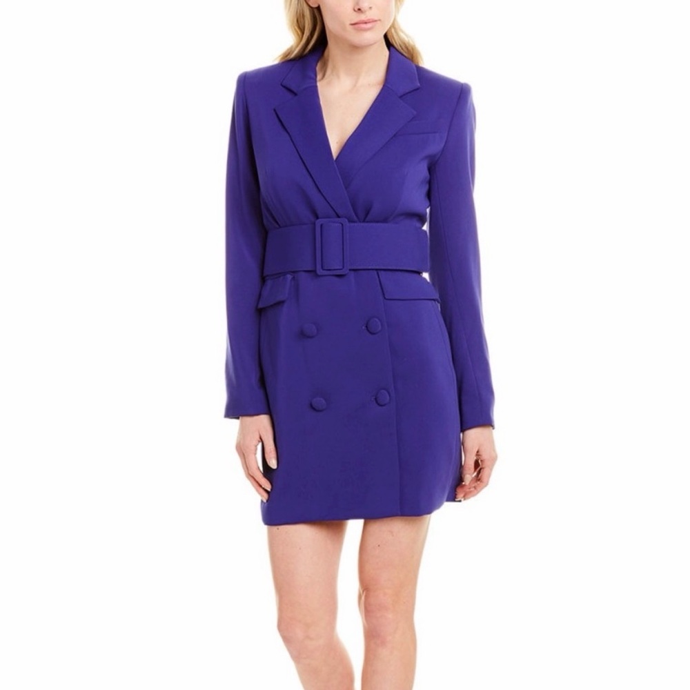 Milly Purple Double Breasted Belted Jacket Dress V-Neck Mini Size 4 Long Sleeve